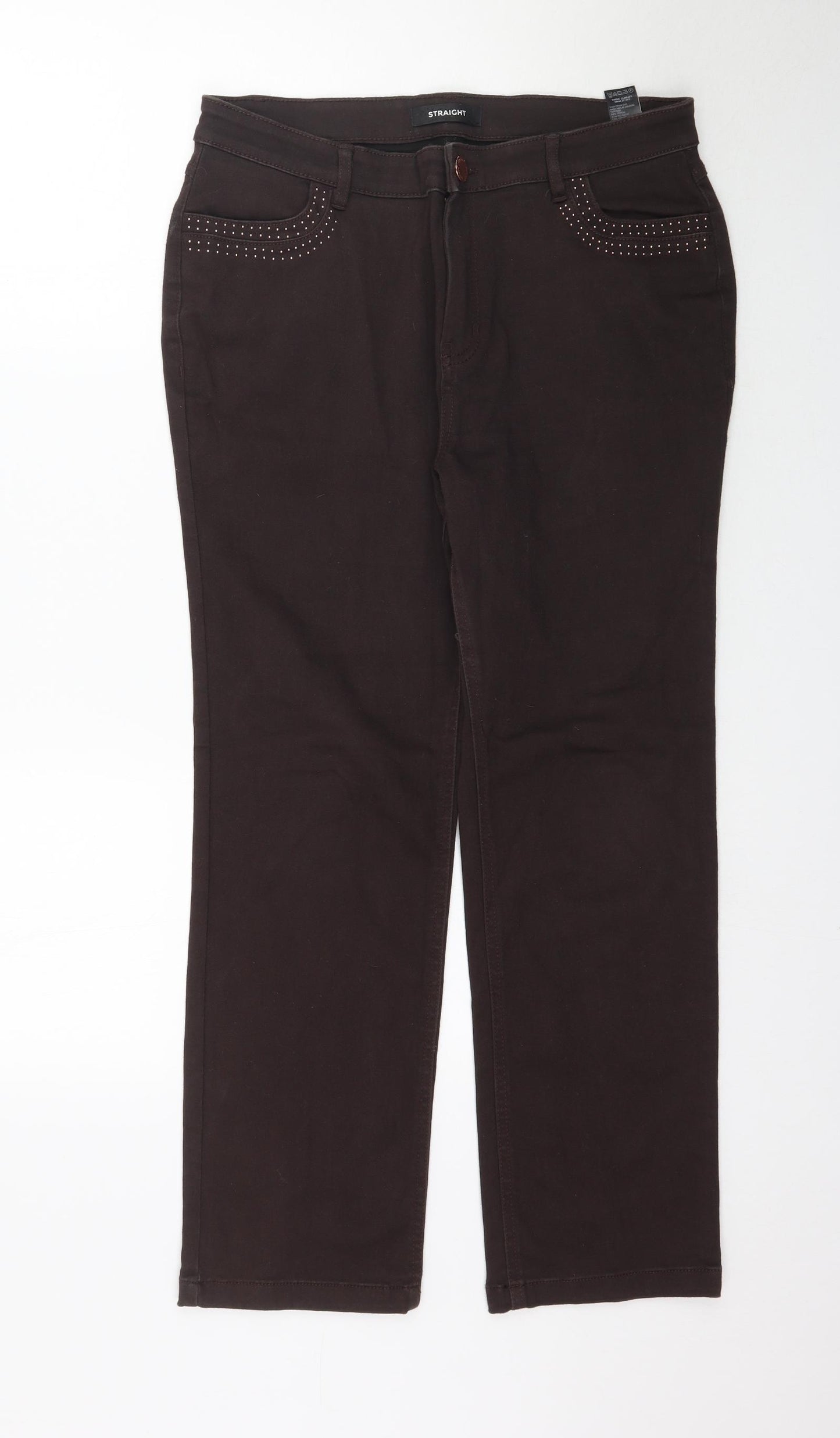 Marks and Spencer Womens Brown  Denim Straight Jeans Size 14 L28 in