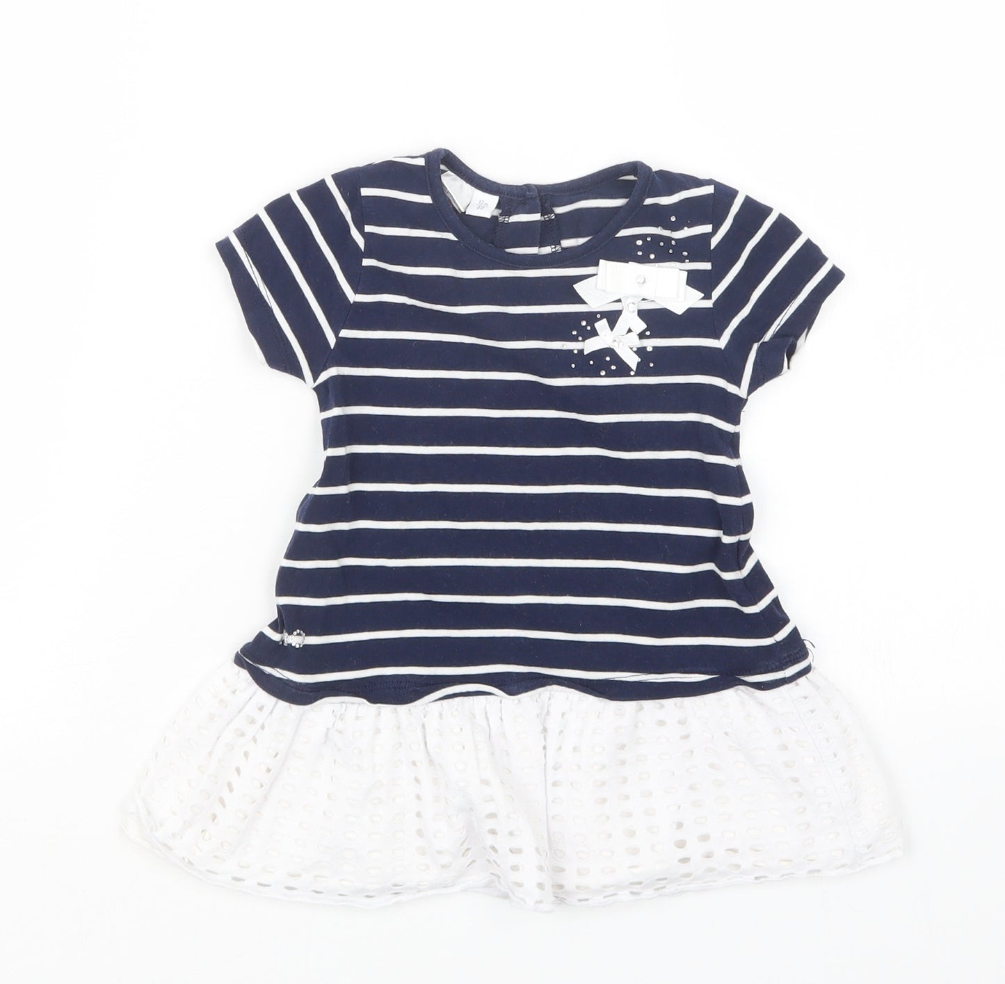 iDo Girls Blue Striped  Basic T-Shirt Size 12 Months