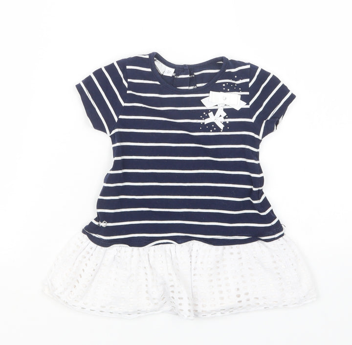 iDo Girls Blue Striped Basic T-Shirt Size 12 Months