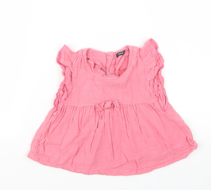 George Girls Pink Polka Dot  Basic T-Shirt Size 2-3 Years