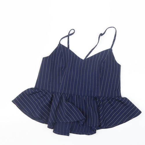 New Look Womens Blue Striped  Cropped T-Shirt Size 12