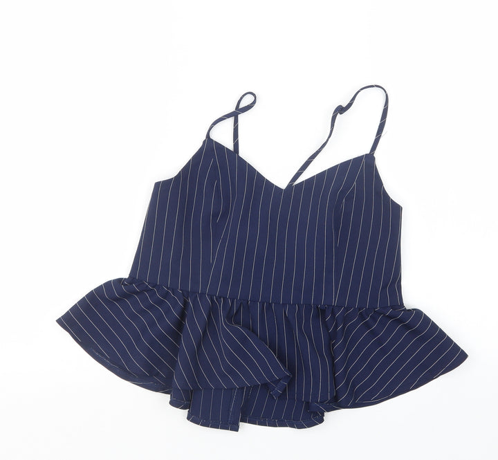 New Look Womens Blue Striped  Cropped T-Shirt Size 12