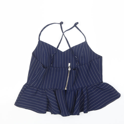 New Look Womens Blue Striped  Cropped T-Shirt Size 12
