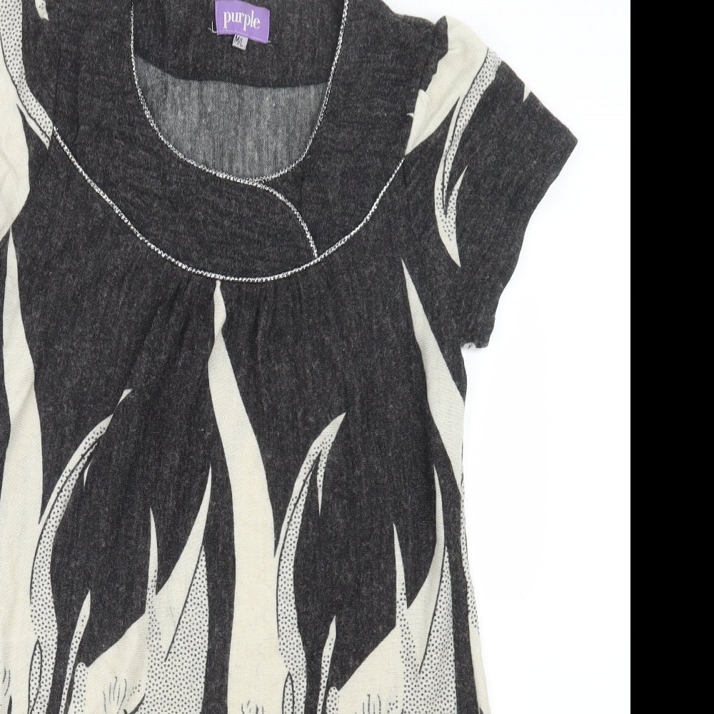 Purple Womens Grey Geometric  Pullover Jumper Size M