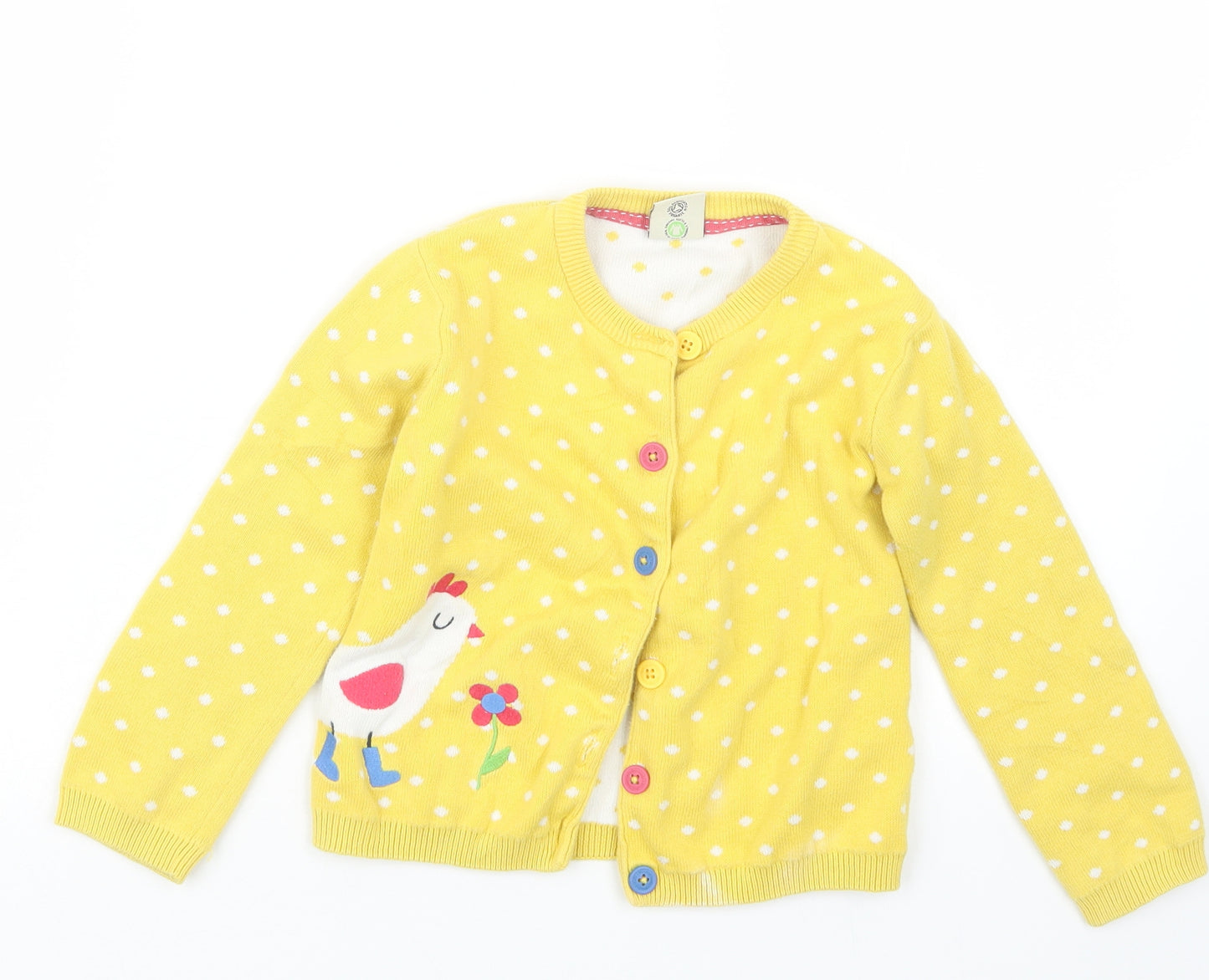 Frugi Girls Yellow Polka Dot Knit Cardigan Jumper Size 3-4 Years