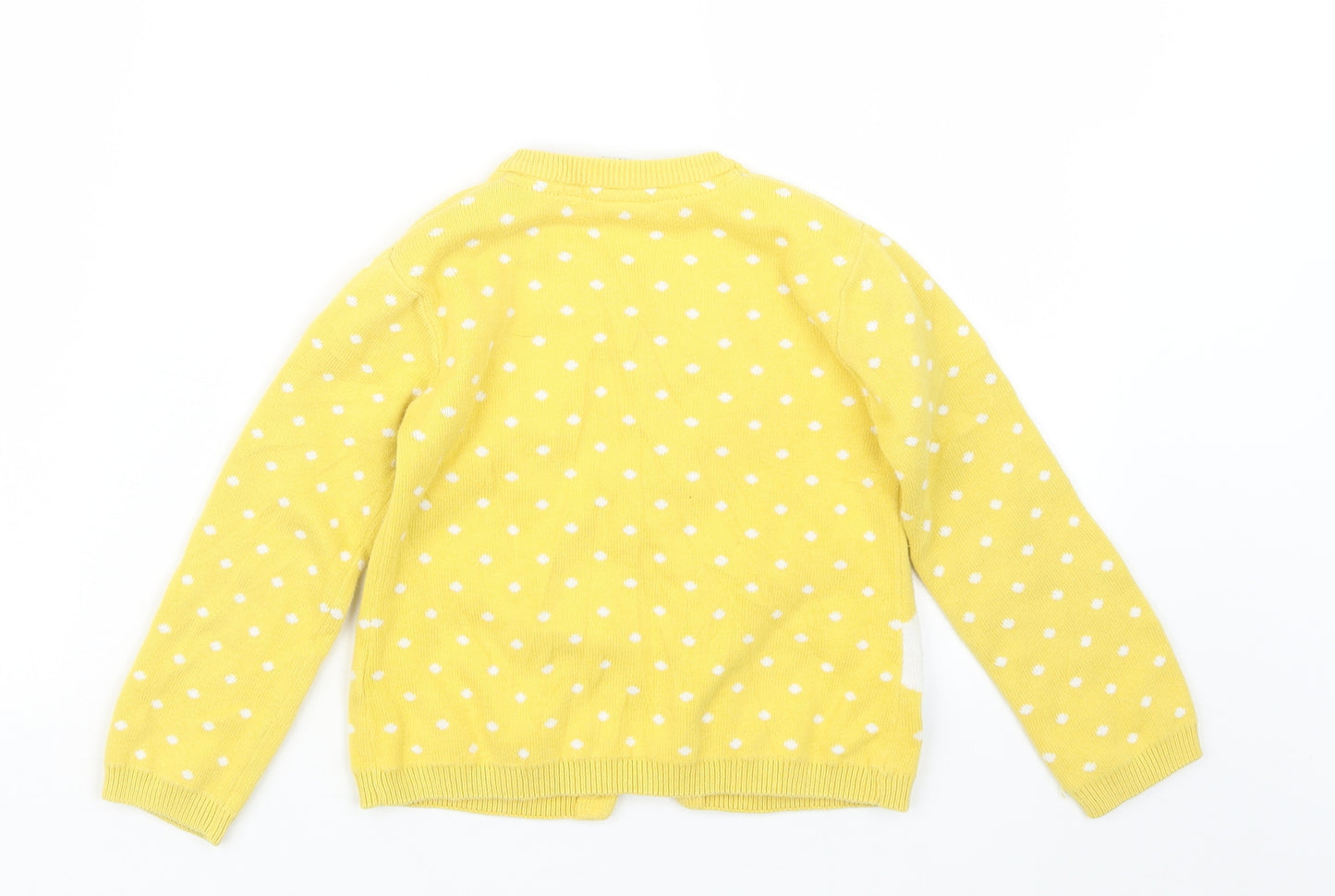 Frugi Girls Yellow Polka Dot Knit Cardigan Jumper Size 3-4 Years