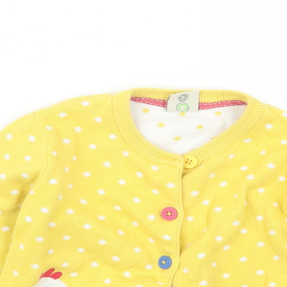 Frugi Girls Yellow Polka Dot Knit Cardigan Jumper Size 3-4 Years