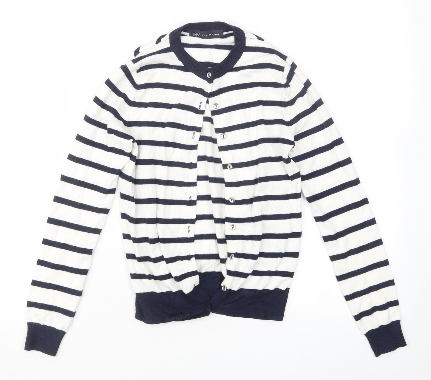 Marks and Spencer Womens Blue Striped  Cardigan Jumper Size 6
