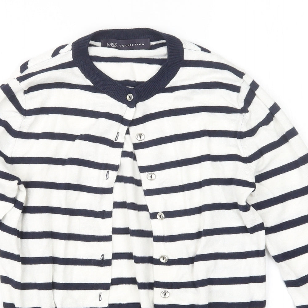 Marks and Spencer Womens Blue Striped  Cardigan Jumper Size 6