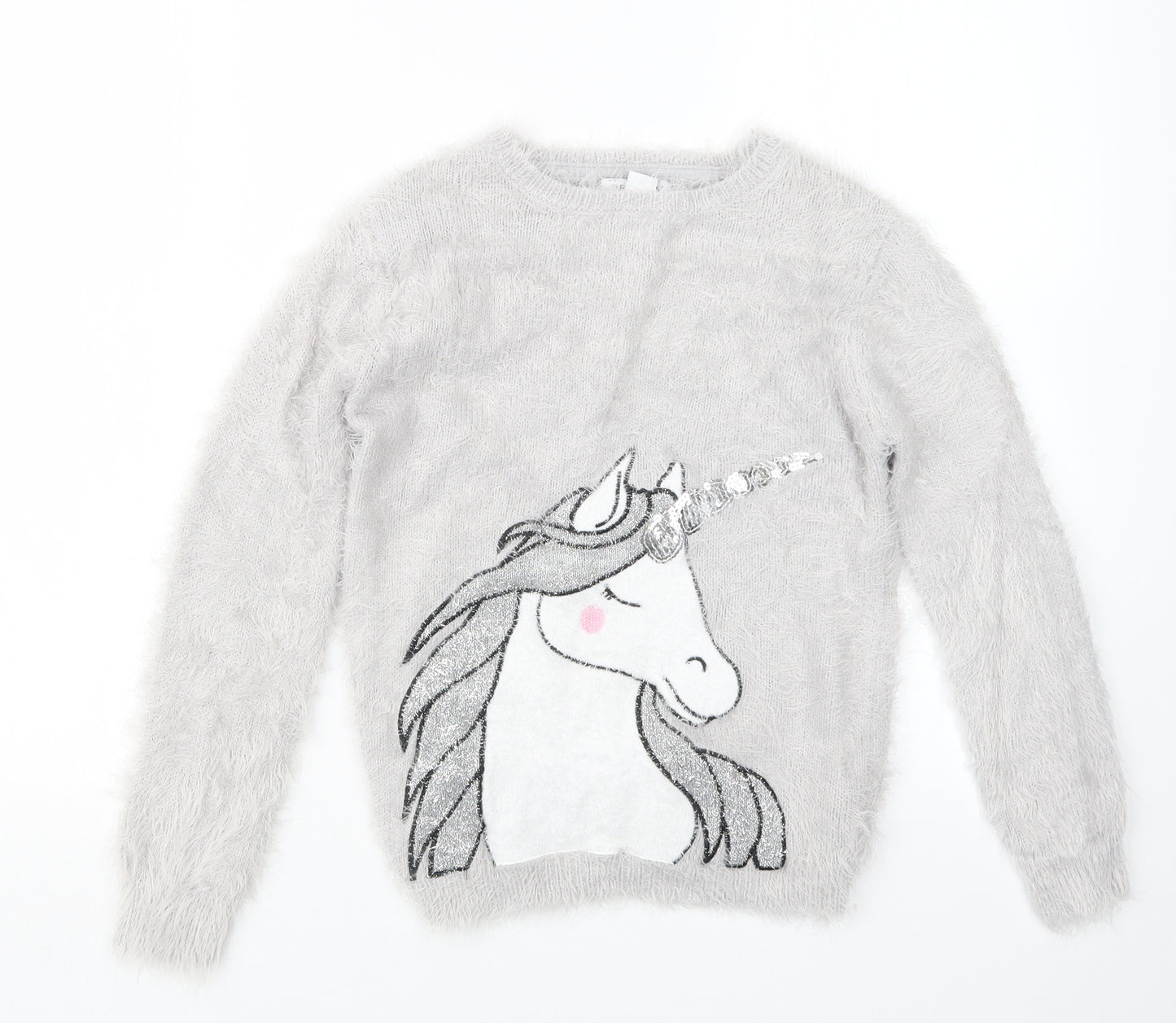 Primark Girls Grey   Pullover Jumper Size 10-11 Years  - Unicorn