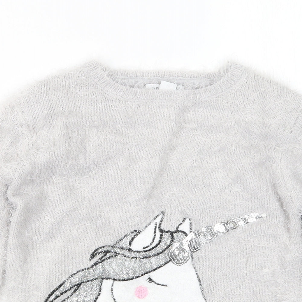 Primark Girls Grey   Pullover Jumper Size 10-11 Years  - Unicorn