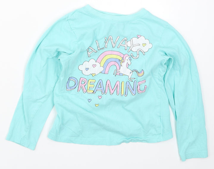 Preworn Girls Blue Solid Top Pyjama Top Size 8-9 Years - Always Dreaming Unicorns