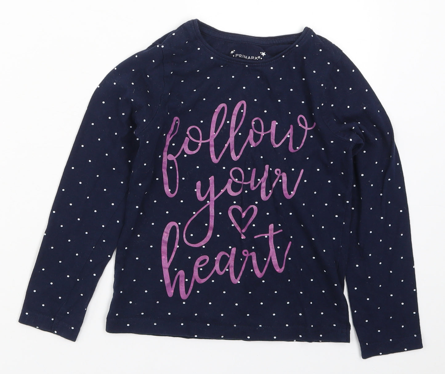 Primark Girls Blue Polka Dot  Basic T-Shirt Size 7-8 Years  - Follow Your Heart