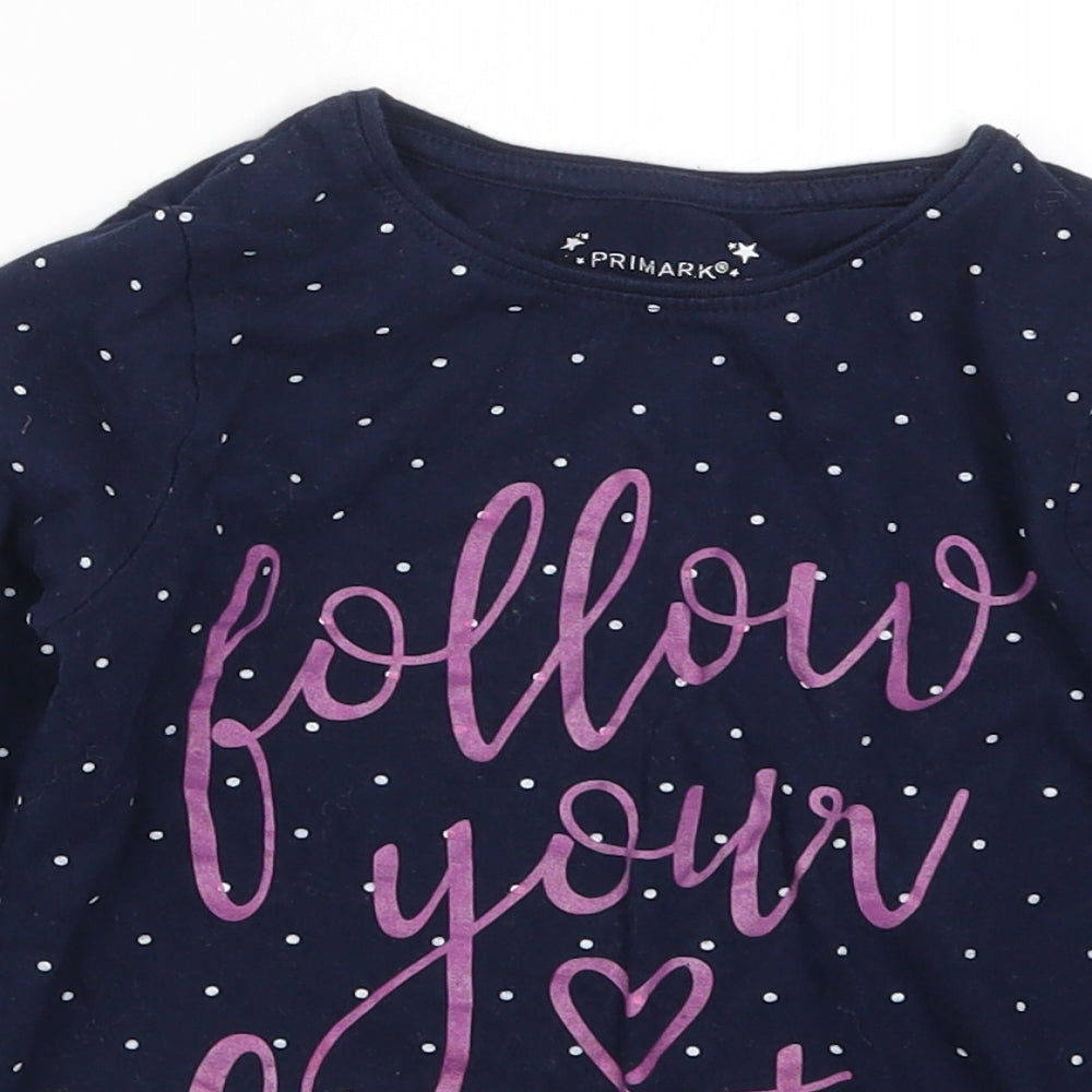 Primark Girls Blue Polka Dot  Basic T-Shirt Size 7-8 Years  - Follow Your Heart
