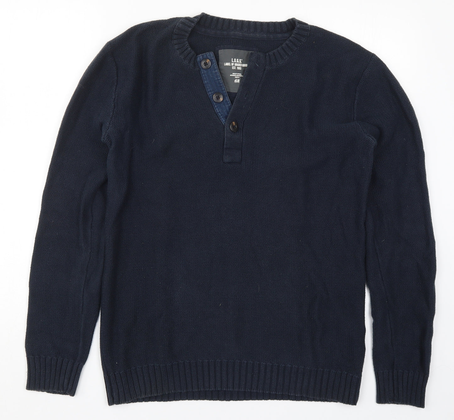 H&M Mens Blue  Knit Henley Jumper Size M