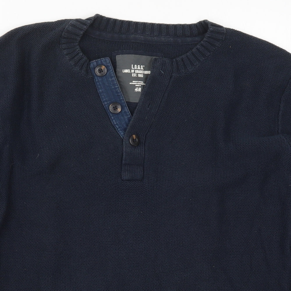 H&M Mens Blue  Knit Henley Jumper Size M