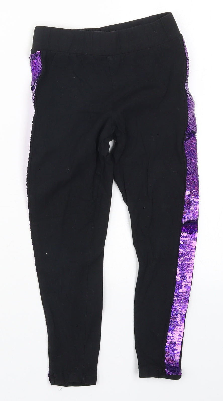 Matalan Girls Black   Carrot Trousers Size 6 Years - Purple Side Stripes