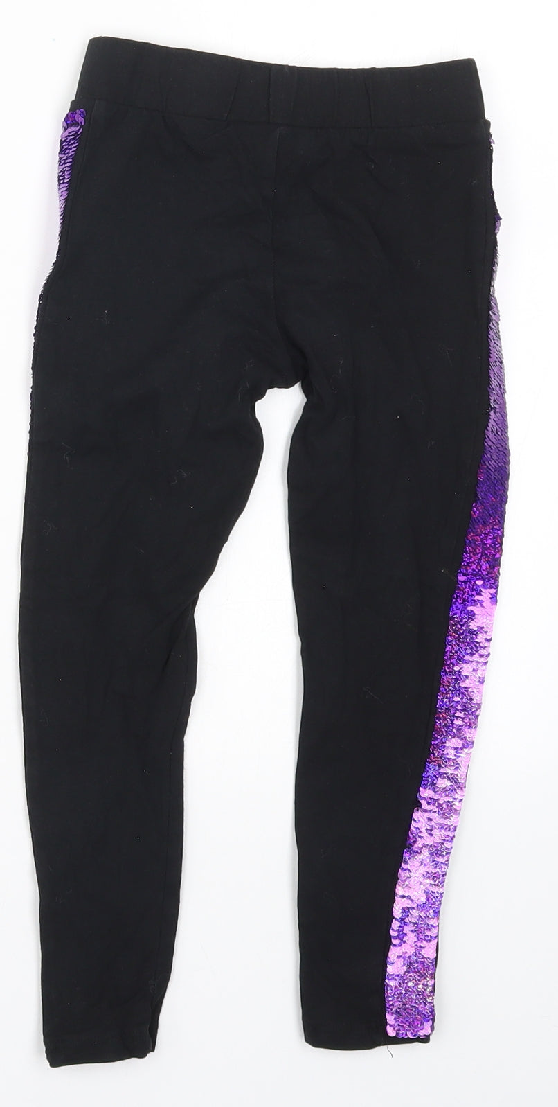 Matalan Girls Black   Carrot Trousers Size 6 Years - Purple Side Stripes