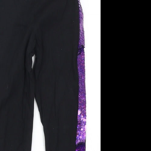 Matalan Girls Black   Carrot Trousers Size 6 Years - Purple Side Stripes