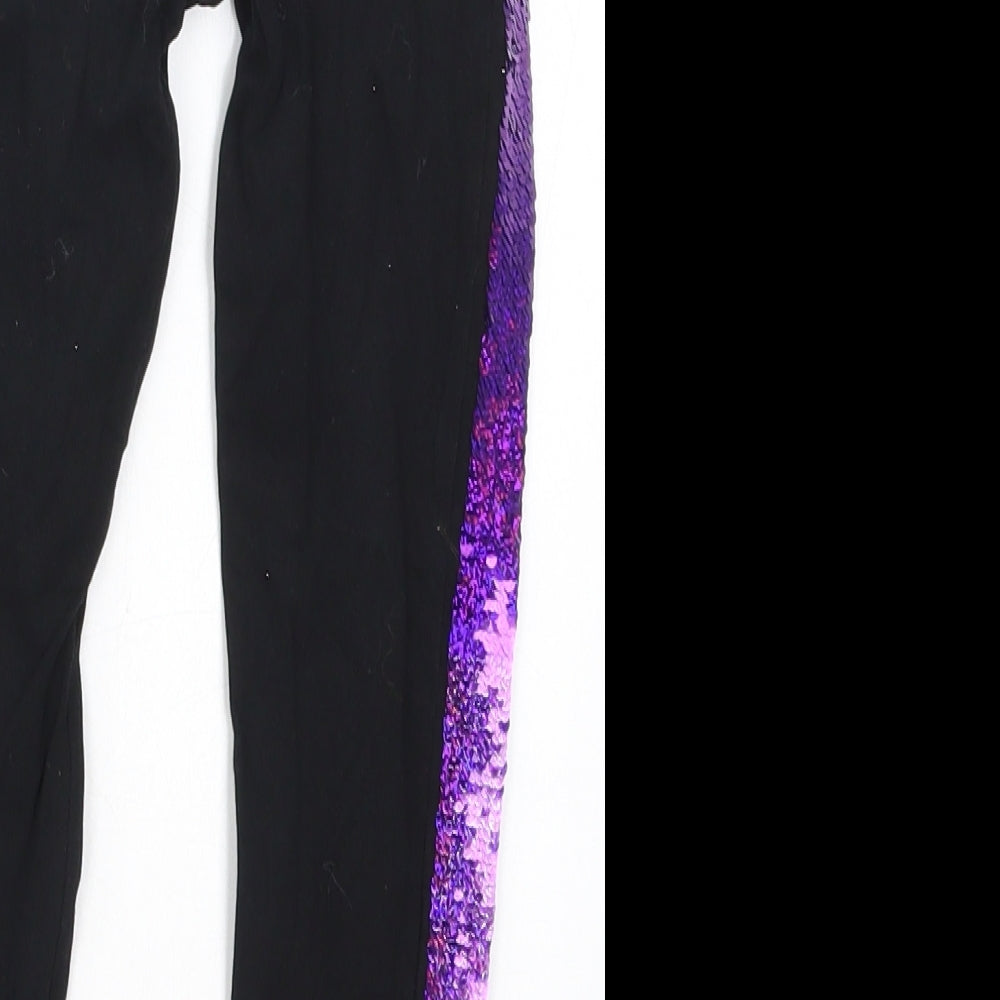 Matalan Girls Black   Carrot Trousers Size 6 Years - Purple Side Stripes