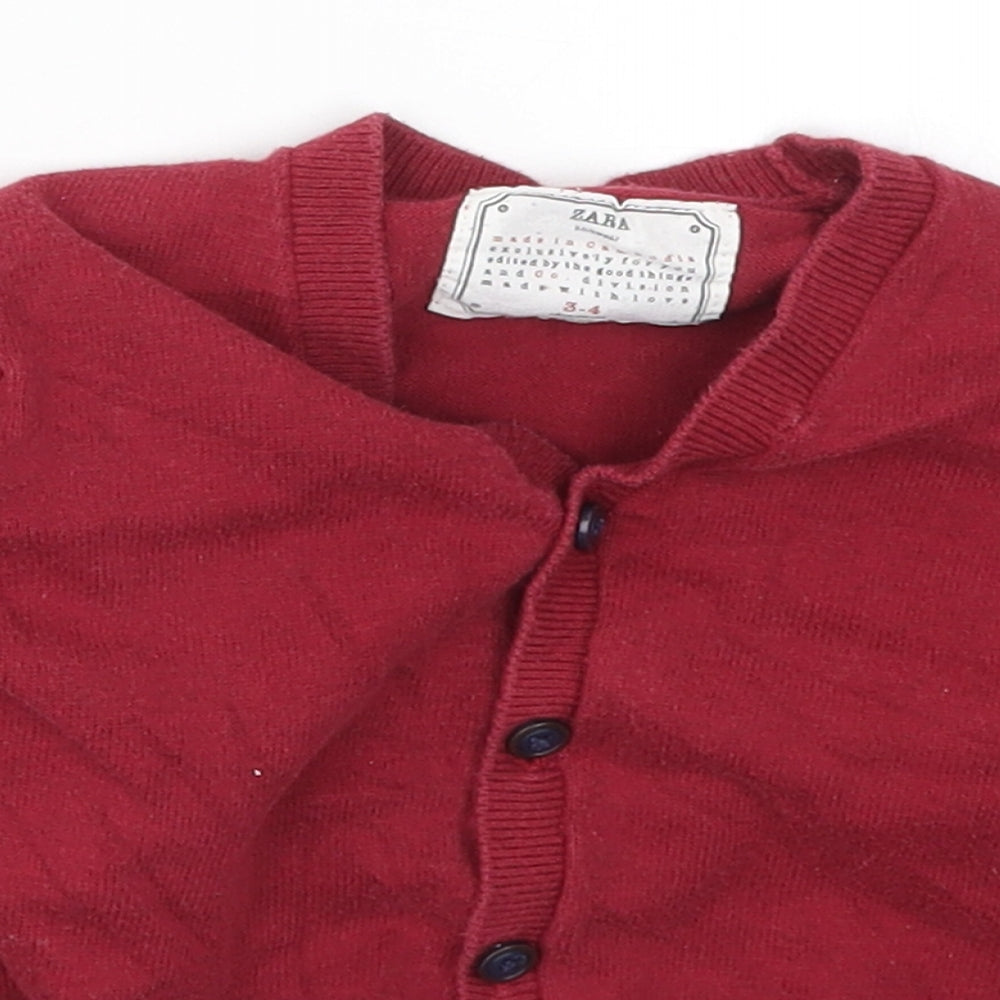 Zara Boys Red  Knit Cardigan Jumper Size 3-4 Years