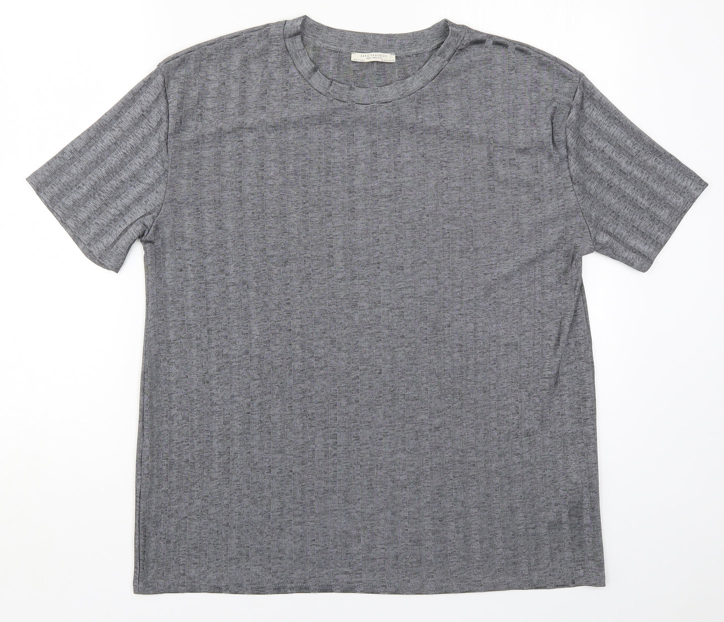 Zara Mens Grey Striped   T-Shirt Size M