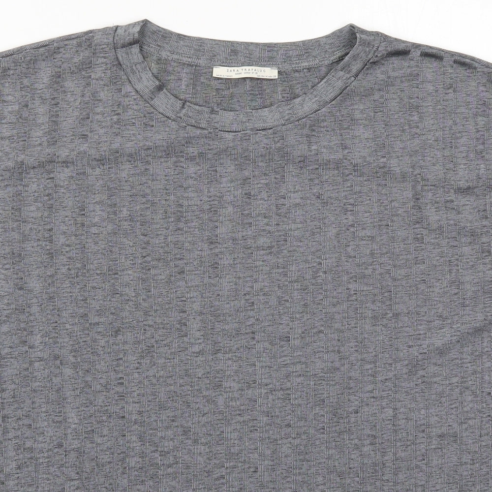 Zara Mens Grey Striped   T-Shirt Size M