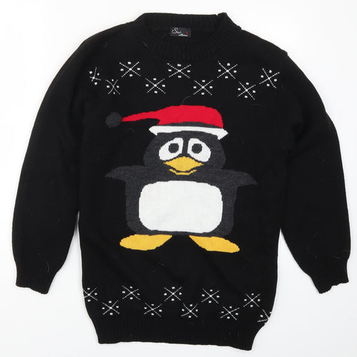 Sui Collection Mens Black  Knit Pullover Jumper Size S  - Christmas Penguin