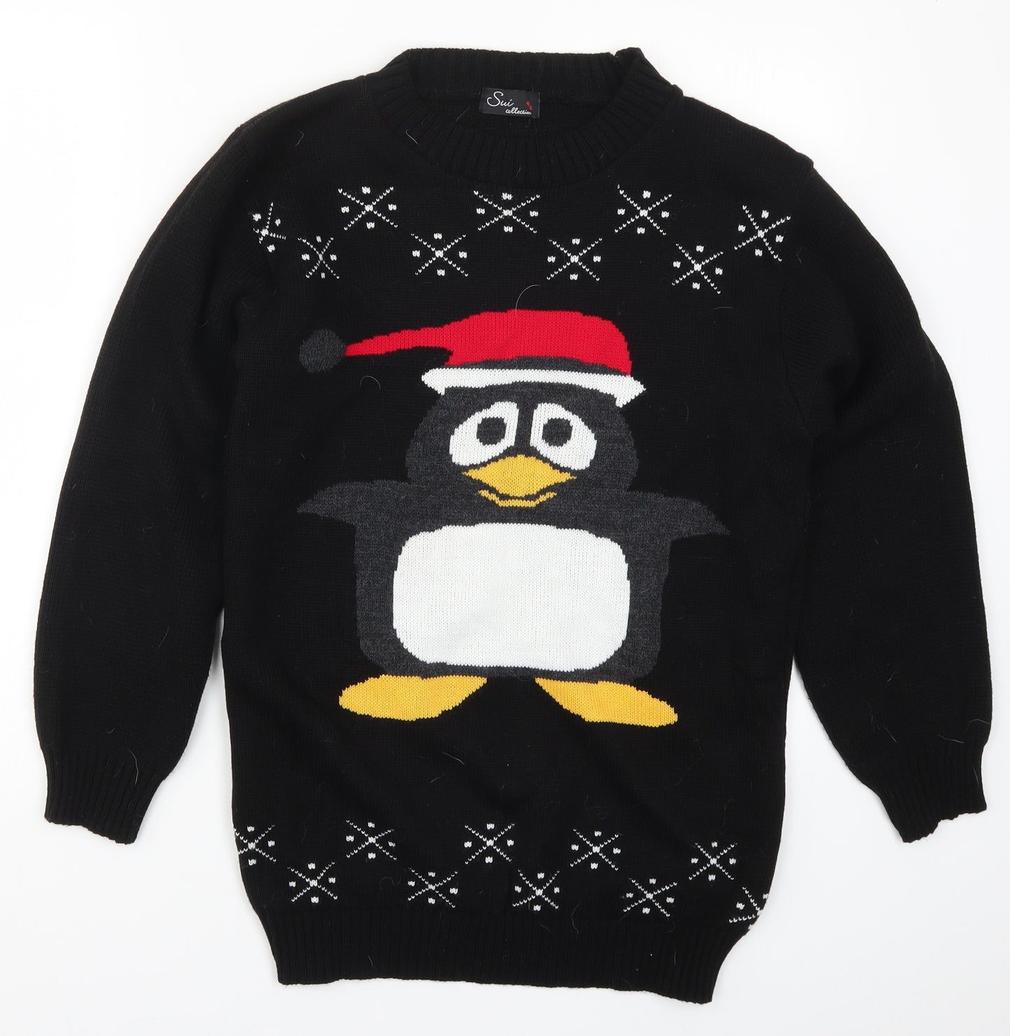 Sui Collection Mens Black  Knit Pullover Jumper Size S  - Christmas Penguin