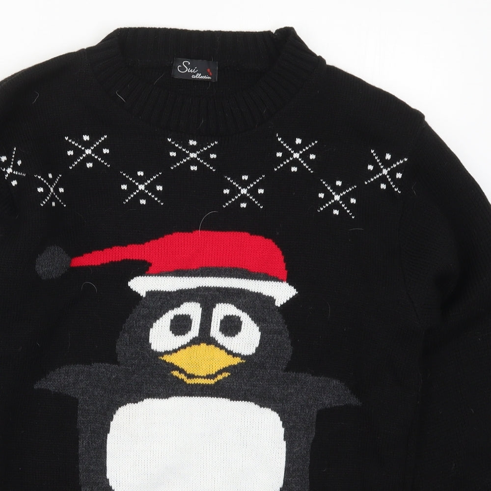 Sui Collection Mens Black  Knit Pullover Jumper Size S  - Christmas Penguin