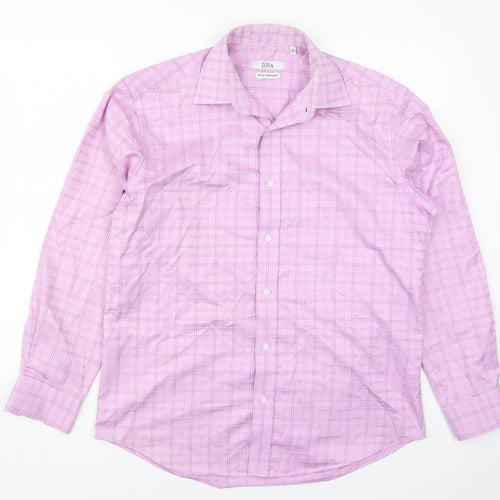 Zona Mens Pink Check   Button-Up Size 15.5