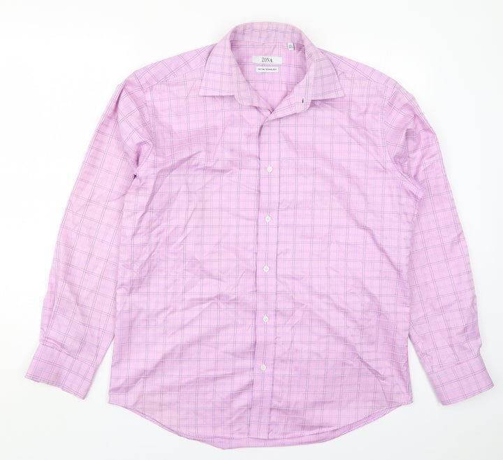 Zona Mens Pink Check Button-Up Size 15.5