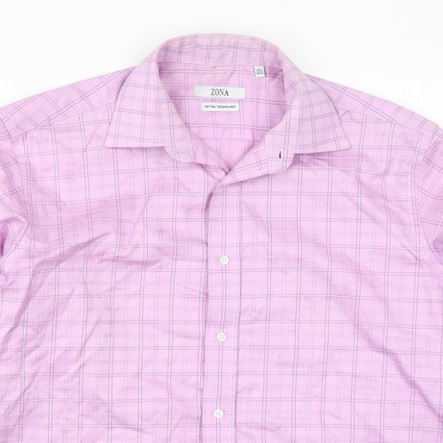 Zona Mens Pink Check   Button-Up Size 15.5