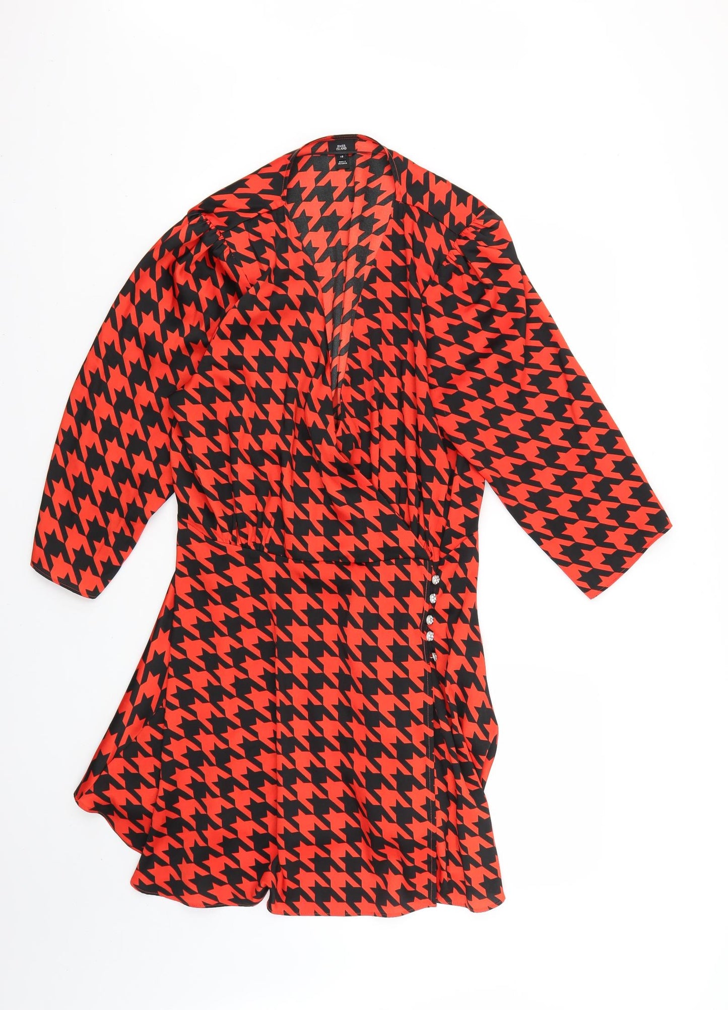 River Island Womens Red Geometric  Fit & Flare  Size 18