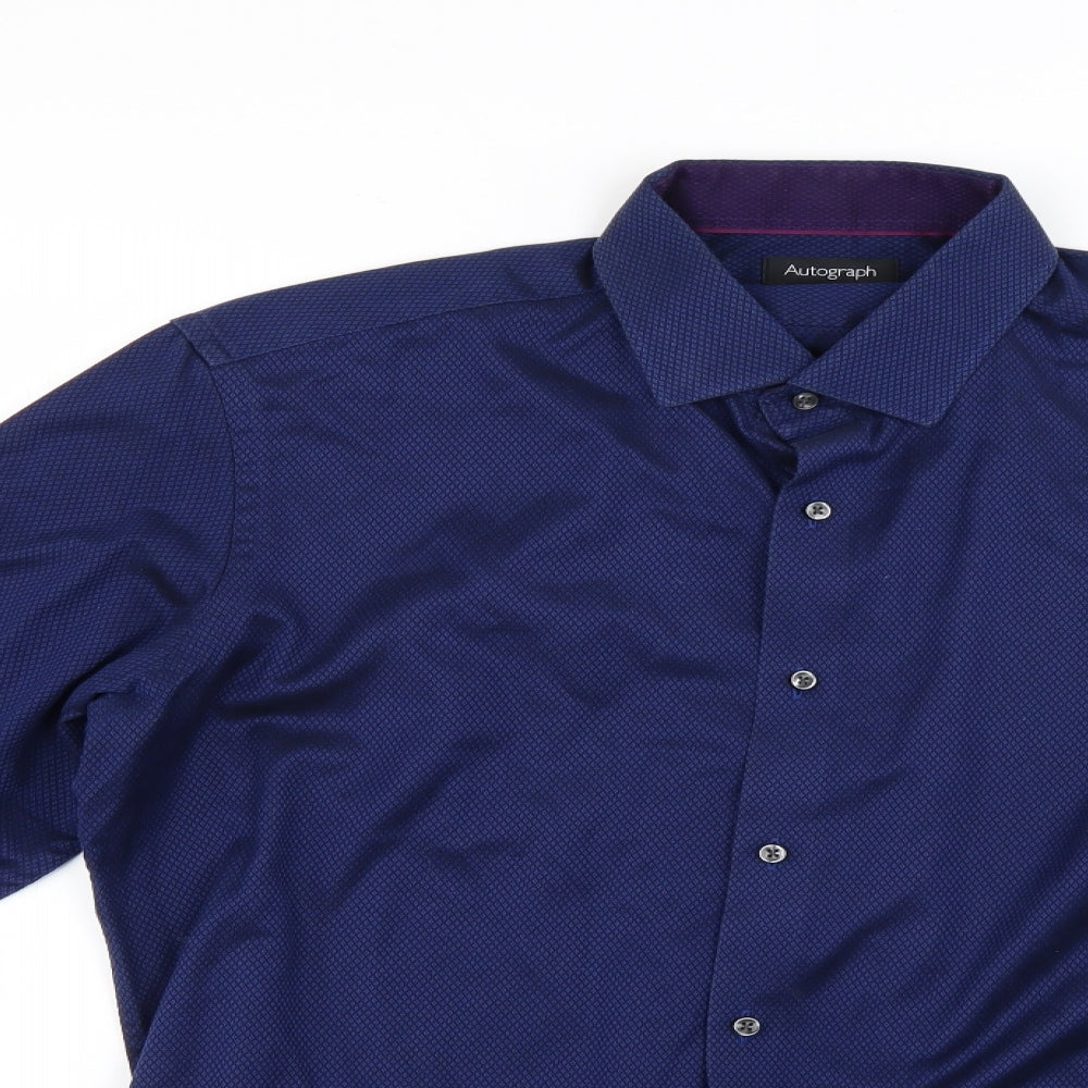 Marks and Spencer Mens Blue Geometric   Dress Shirt Size 16.5