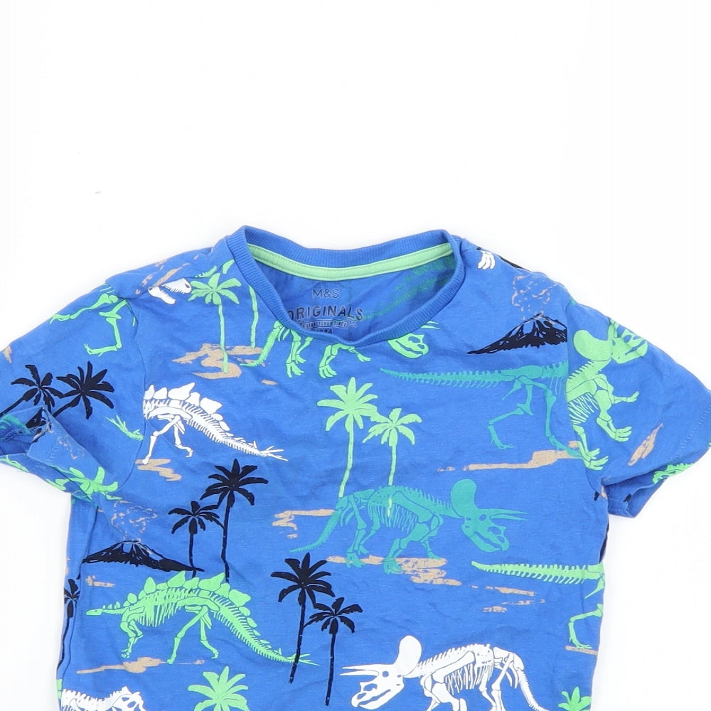 Marks and Spencer Boys Blue Geometric  Basic T-Shirt Size 5-6 Years