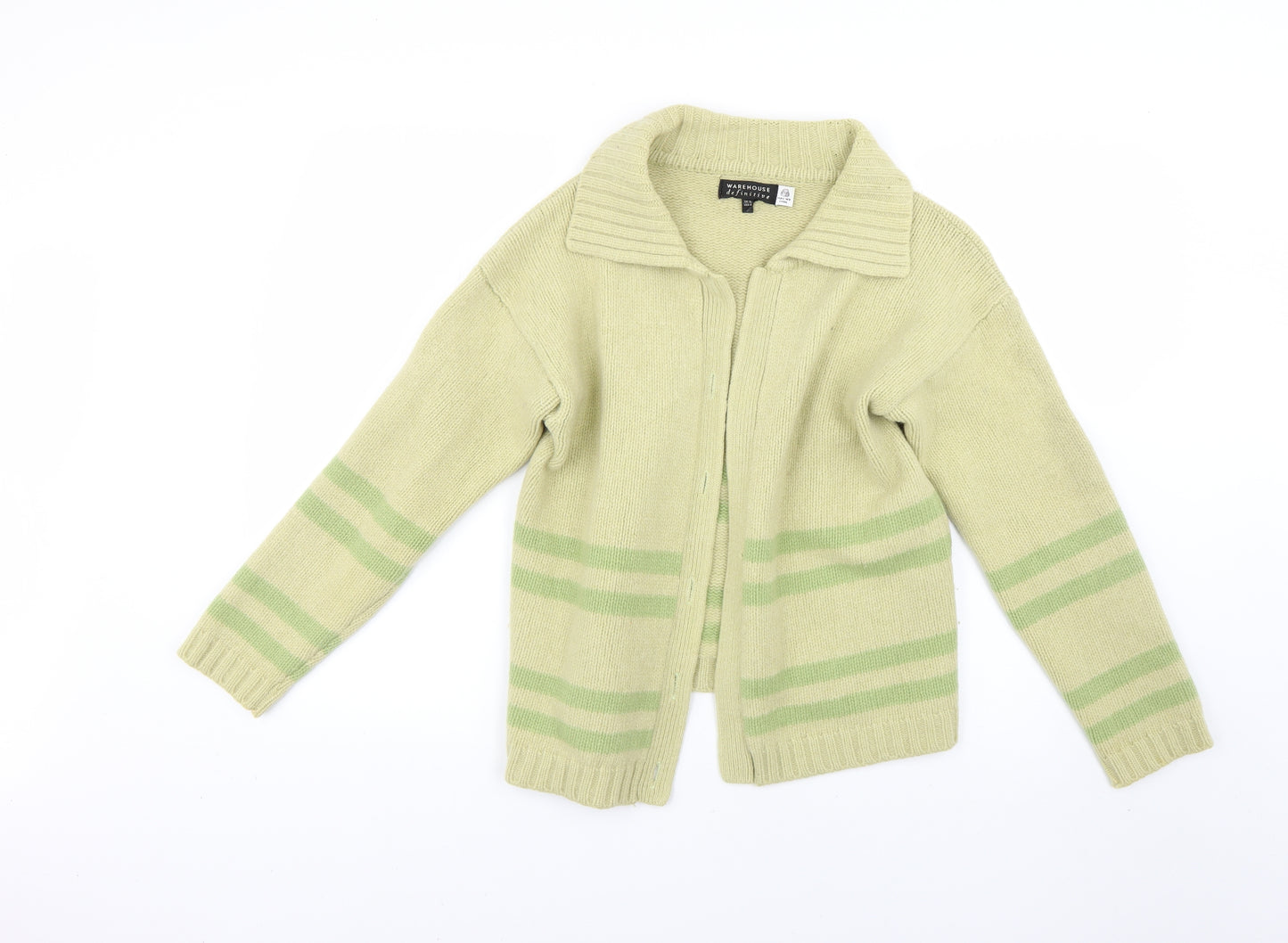Warehouse Womens Green Striped  Cardigan Jumper Size 12