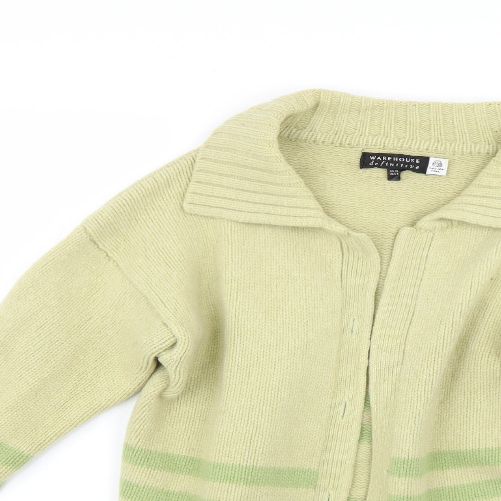 Warehouse Womens Green Striped  Cardigan Jumper Size 12