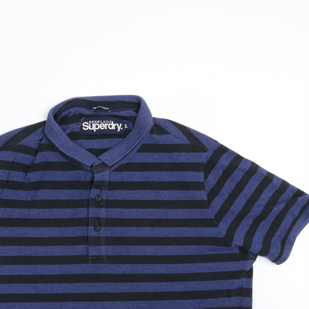 Superdry Mens Blue Striped   Polo Size 2XL