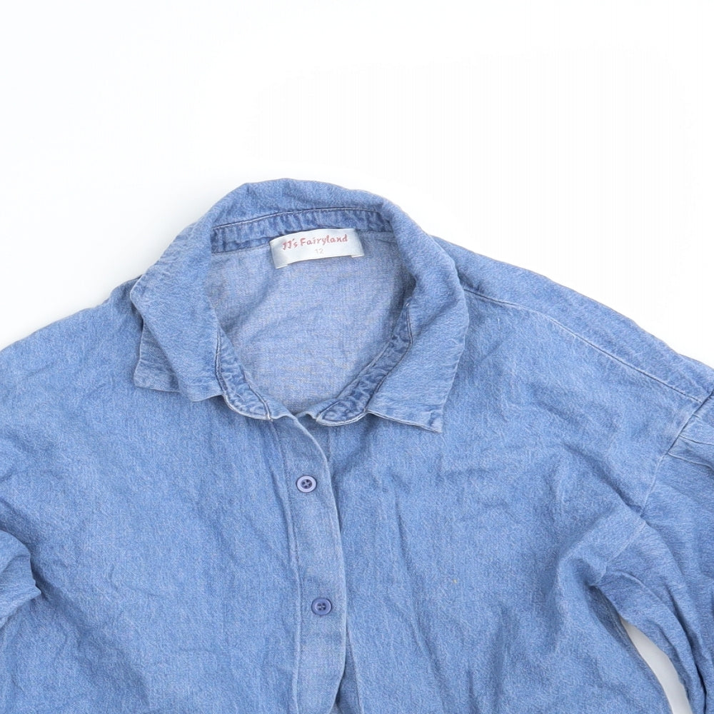 JJ's Fairyland Womens Blue  Denim Basic Button-Up Size 12