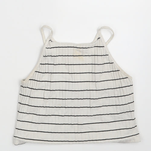 New Look Womens White Striped  Cropped Tank Size 14