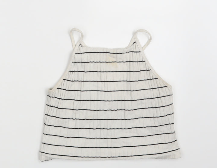 New Look Womens White Striped Cropped Tank Size 14