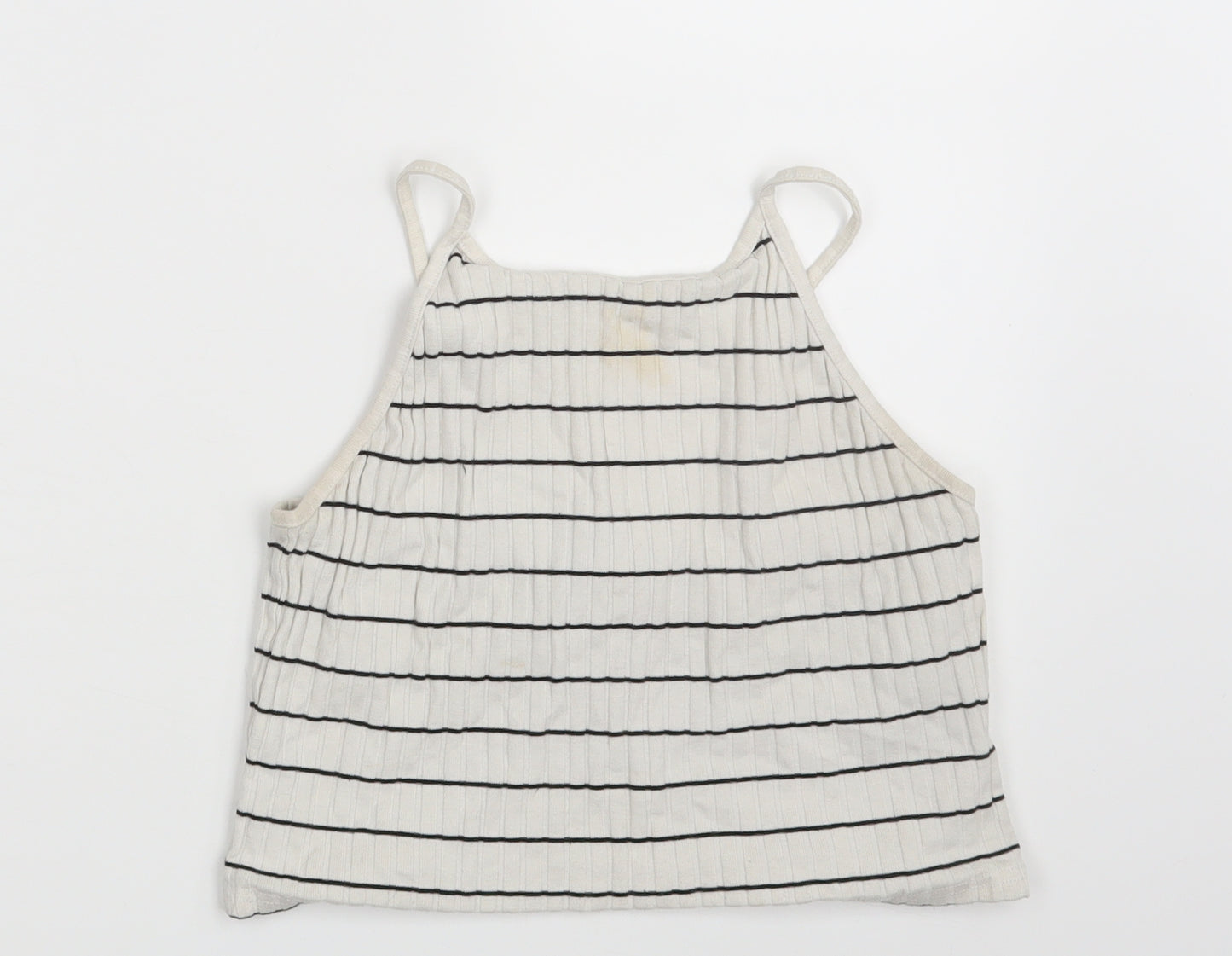 New Look Womens White Striped  Cropped Tank Size 14