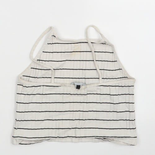 New Look Womens White Striped  Cropped Tank Size 14