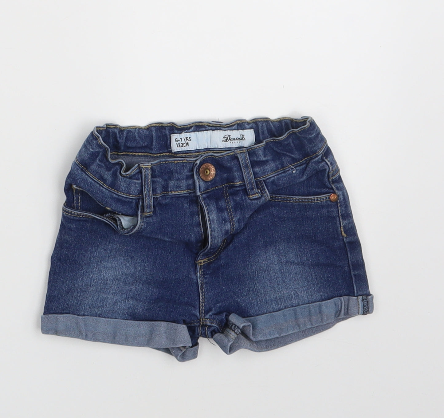 Denim Co.  Girls Blue  Denim Hot Pants Shorts Size 6-7 Years - Waist 20in