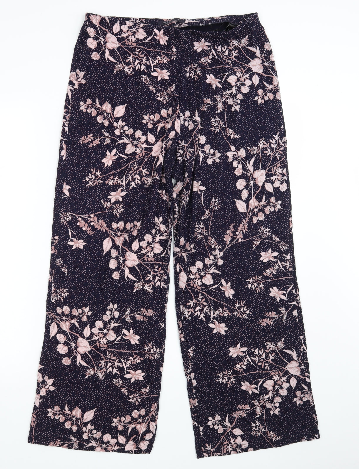 M&S Womens Blue Floral  Sweatpants Trousers Size 14 L28 in
