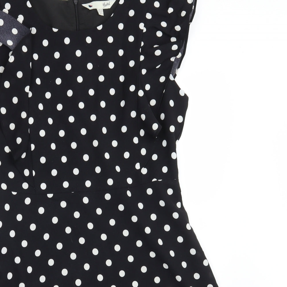 Yumi Womens Black Polka Dot  Fit & Flare  Size 12