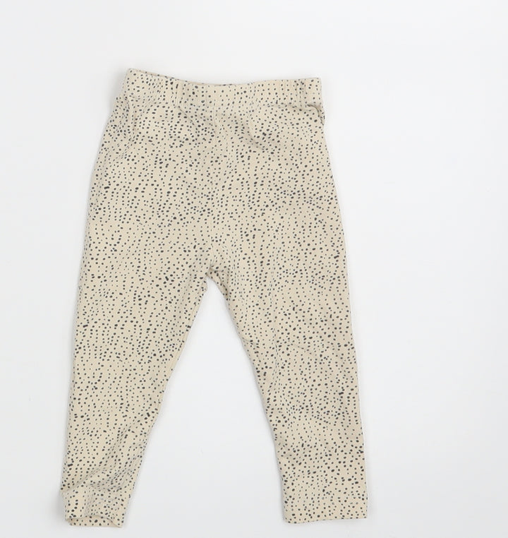 Preworn Girls Beige Polka Dot Jogger Leggings Size 0-3 Months - Waist 12in; Inside leg 9in