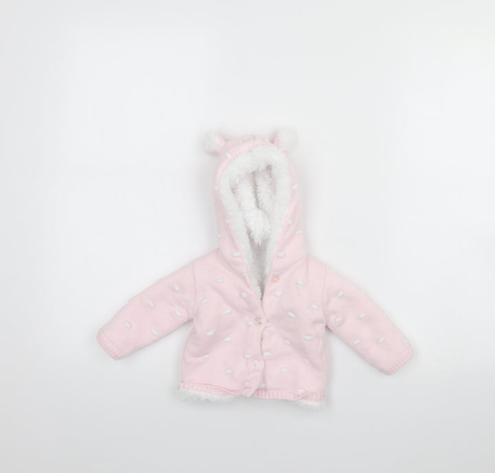 Preworn Girls Pink Spotted  Jacket  Size 0-3 Months