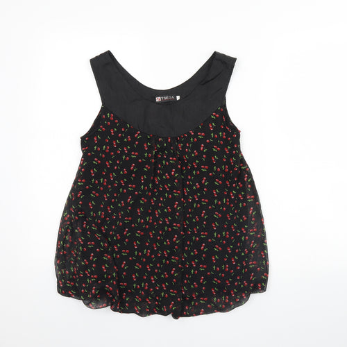 Tsega Womens Black Floral  Basic Tank Size S